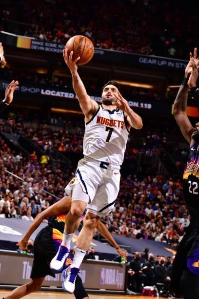 Facundo Campazzo of the Denver Nuggets drives to the basket against the Phoenix Suns during Round 2, Game 1 of the 2021 NBA Playoffs on June 7, 2021...