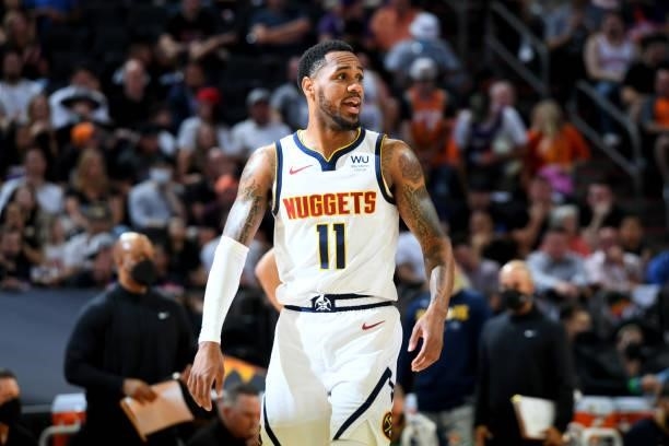 Monte Morris of the Denver Nuggets looks on during the game against the Phoenix Suns during Round 2, Game 1 of the 2021 NBA Playoffs on June 7, 2021...