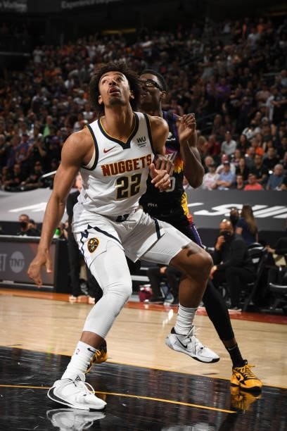 Zeke Nnaji of the Denver Nuggets fights for position against the Phoenix Suns during Round 2, Game 1 of the 2021 NBA Playoffs on June 7, 2021 at...