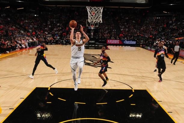 Nikola Jokic of the Denver Nuggets shoots the ball against the Phoenix Suns during Round 2, Game 1 of the 2021 NBA Playoffs on June 7, 2021 at...