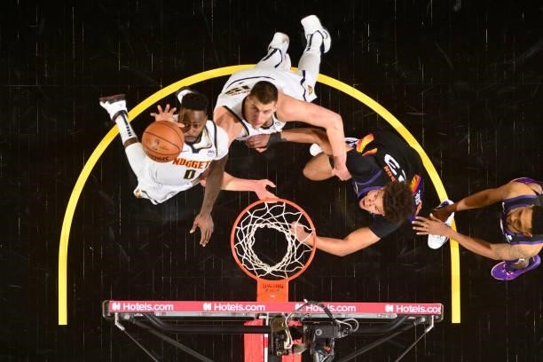 JaMychal Green of the Denver Nuggets drives to the basket against the Phoenix Suns during Round 2, Game 1 of the 2021 NBA Playoffs on June 7, 2021 at...
