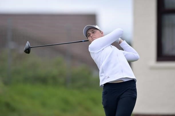 Hannah Darling on the 1st tee during Day Two of the R&A Womens Amateur Championship at Kilmarnock Golf Club on June 8, 2021 in Kilmarnock, Scotland.