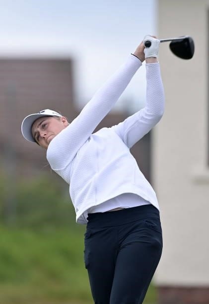 Hannah Darling on the 1st tee during Day Two of the R&A Womens Amateur Championship at Kilmarnock Golf Club on June 8, 2021 in Kilmarnock, Scotland.