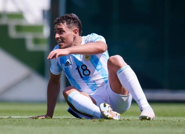 Ezequiel Ponce of Argentina Under-23 looks on during the international friendly match between Denmark U21 and Argentina U23 at Marbella Football...