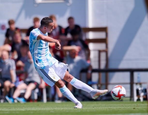 Tomas Belmonte of Argentina Under-23 controls the ball during the international friendly match between Denmark U21 and Argentina U23 at Marbella...