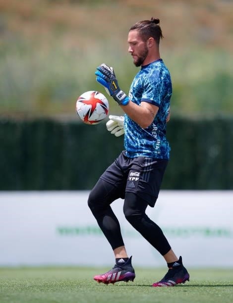 Jeremias Ledesma of Argentina Under-23 controls the ball prior to the international friendly match between Denmark U21 and Argentina U23 at Marbella...
