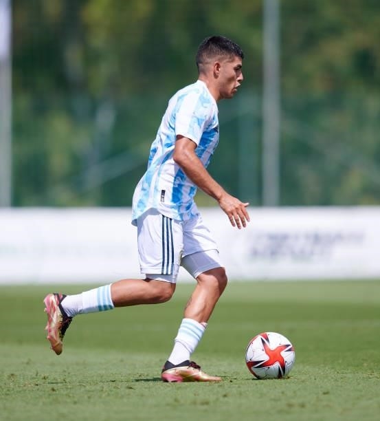Fernando Valenzuela of Argentina Under-23 controls the ball during the international friendly match between Denmark U21 and Argentina U23 at Marbella...