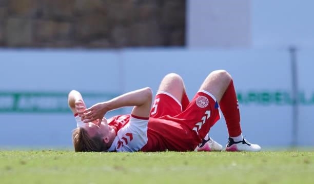 Jacob Steen Christensen of Denmark Under-21 looks dejected during the international friendly match between Denmark U21 and Argentina U23 at Marbella...