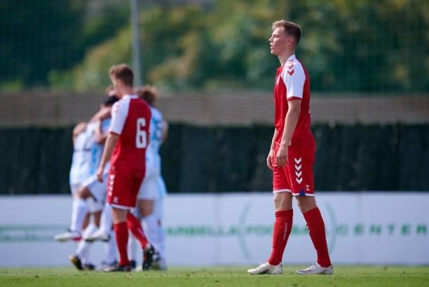 Peter Vindahl Jensen of Denmark Under-21 looks dejected during the international friendly match between Denmark U21 and Argentina U23 at Marbella...