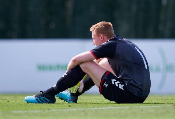 Lucas Lund of Denmark Under-21 looks dejected during the international friendly match between Denmark U21 and Argentina U23 at Marbella Football...