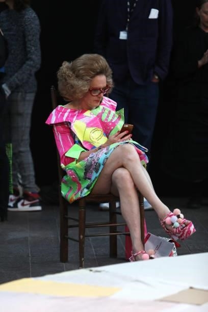 Grayson Perry attends the Central Saint Martins BA Fashion Show 2021 in Granary Square on June 8, 2021 in London, England.