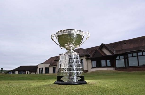 The Womens Amateur trophy on display during Day Two of the R&A Womens Amateur Championship at Kilmarnock Golf Club on June 8, 2021 in Kilmarnock,...