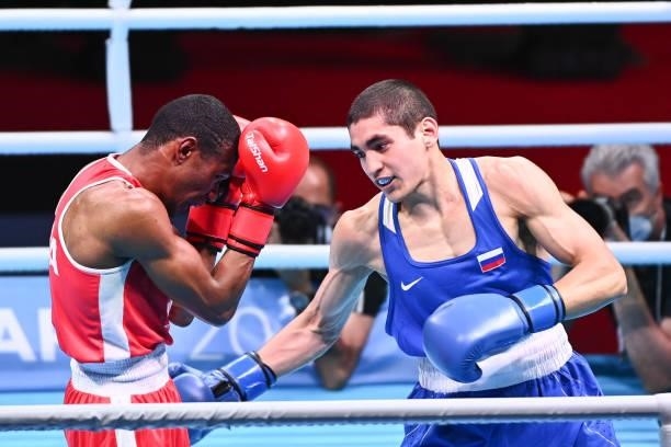 Samuel KISTOHURRY of France and Albert BATYRGAZIEV of Russia during the boxing tournament qualifiers for the Tokyo Olympics at Grand Dome on June 8,...