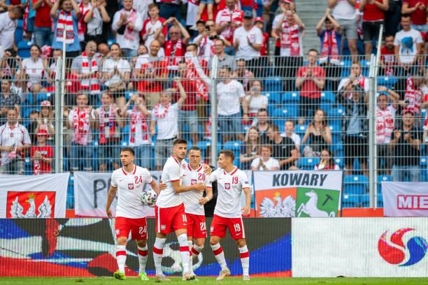 Piotr Zielinski of Poland celebrates after scoring during the international friendly match between Poland and Iceland at Stadion Miejski on June 8,...