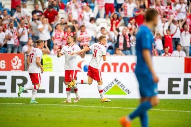 Karol Swiderski of Poland celebrates after scoring during the international friendly match between Poland and Iceland at Stadion Miejski on June 8,...