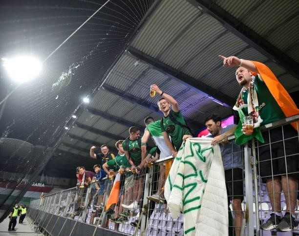 Budapest , Hungary - 8 June 2021; Republic of Ireland supporters following the international friendly match between Hungary and Republic of Ireland...
