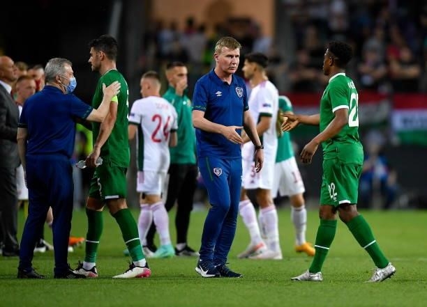 Budapest , Hungary - 8 June 2021; Republic of Ireland manager Stephen Kenny with Chiedozie Ogbene following the international friendly match between...