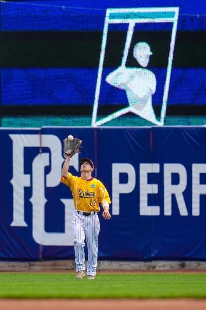 Cameron Hyder of Salisbury catches a fly ball against St. Thomas during the Division III Men's Baseball Championship held at Perfect Game Field at...