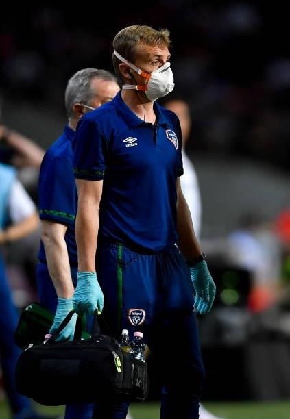 Budapest , Hungary - 8 June 2021; Republic of Ireland chartered physiotherapist Danny Miller during the international friendly match between Hungary...