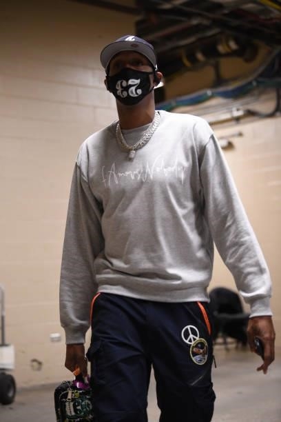 Lou Williams of the Atlanta Hawks arrives prior to a game against the Philadelphia 76ers during Round 2, Game 2 of the Eastern Conference Playoffs on...