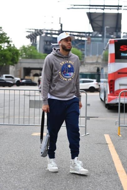 Seth Curry of the Philadelphia 76ers arrives prior to a game against the Atlanta Hawks during Round 2, Game 2 of the Eastern Conference Playoffs on...