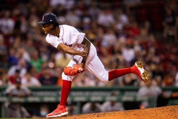 Phillips Valdez of the Boston Red Sox delivers during the eighth inning of a game against the Houston Astros on June 8, 2021 at Fenway Park in...