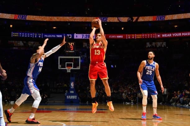 Bogdan Bogdanovic of the Atlanta Hawks shoots the ball against the Philadelphia 76ers during Round 2, Game 2 of the Eastern Conference Playoffs on...