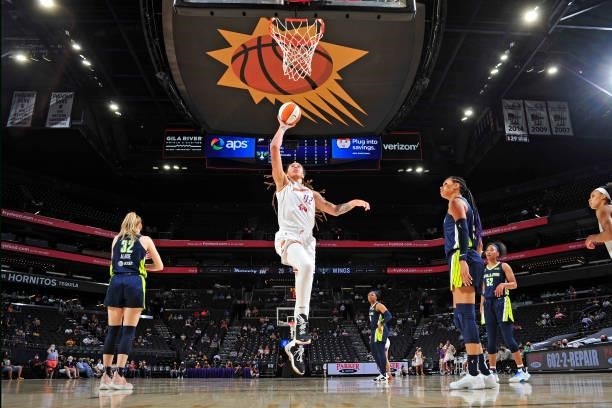 Brittney Griner of the Phoenix Mercury drives to the basket against the Dallas Wings on June 8, 2021 at Phoenix Suns Arena in Phoenix, Arizona. NOTE...
