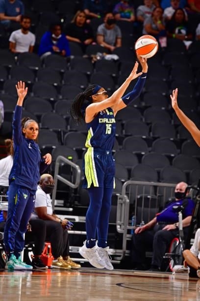 Allisha Gray of the Dallas Wings shoots the ball against the Phoenix Mercury on June 8, 2021 at Phoenix Suns Arena in Phoenix, Arizona. NOTE TO USER:...