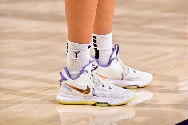 The sneakers worn by Brianna Turner of the Phoenix Mercury during the game against the Dallas Wings on June 8, 2021 at Phoenix Suns Arena in Phoenix,...
