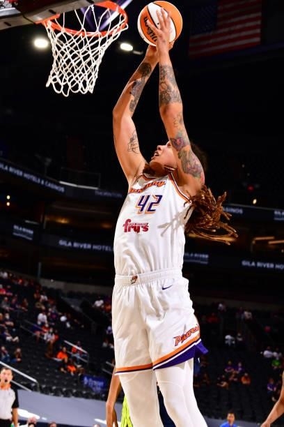 Brittney Griner of the Phoenix Mercury dunks against the Dallas Wingson June 8, 2021 at Phoenix Suns Arena in Phoenix, Arizona. NOTE TO USER: User...