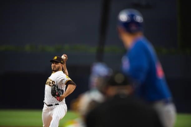 Dinelson Lamet of the San Diego Padres pitches in the first inning against the Chicago Cubs at Petco Park on June 8, 2021 in San Diego, California.