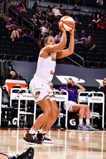 Megan Walker of the Phoenix Mercury shoots the ball against the Dallas Wings on June 8, 2021 at Phoenix Suns Arena in Phoenix, Arizona. NOTE TO USER:...