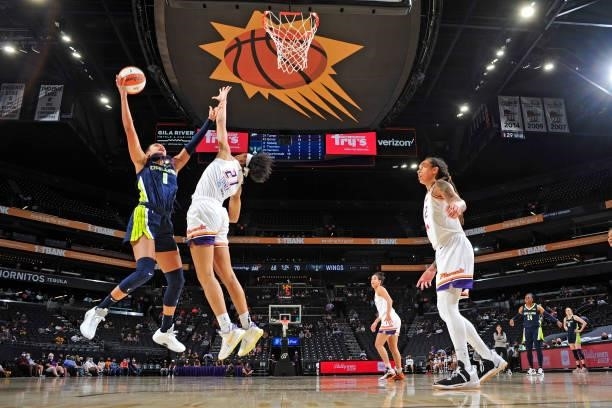 Satou Sabally of the Dallas Wings shoots the ball against the Phoenix Mercury on June 8, 2021 at Phoenix Suns Arena in Phoenix, Arizona. NOTE TO...