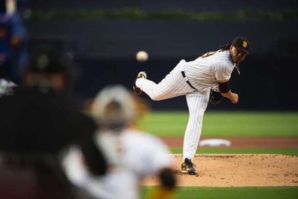 Dinelson Lamet of the San Diego Padres pitches in the first inning against the Chicago Cubs at Petco Park on June 8, 2021 in San Diego, California.