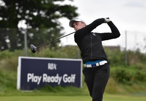 Hannah Darling tees off during Day Three of the R&A Womens Amateur Championship at Kilmarnock Golf Club on June 9, 2021 in Kilmarnock, Scotland.