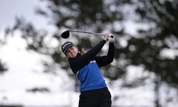 Ragnhildur Kristinsdottir tees off the 15th during Day Three of the R&A Womens Amateur Championship at Kilmarnock Golf Club on June 9, 2021 in...