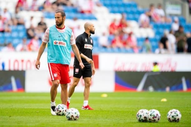 Grzegorz Krychowiak of Poland warm up prior to the international friendly match between Poland and Iceland at Stadion Miejski on June 8, 2021 in...