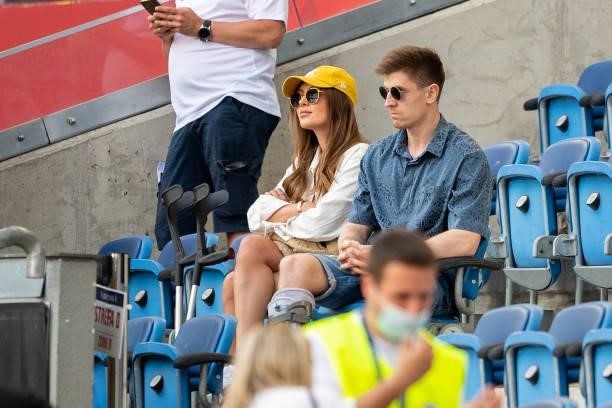 Paulina Piatek and Krzysztof Piatek on the tribune during the international friendly match between Poland and Iceland at Stadion Miejski on June 8,...