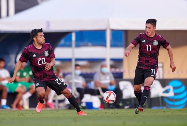 Eduardo Daniel Aguirre Laraof Mexico Under-23 and Alejandro Zendejas Saavedra of Mexico Under-23 controls the ball during the international friendly...