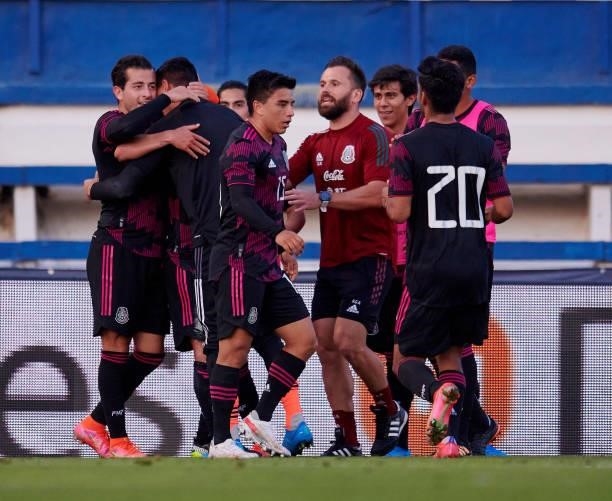 Celebrates of Mexico U23 after scoring a goal during the international friendly match between Mexico U23 and Saudi Arabia U23 at Estadio Municipal de...