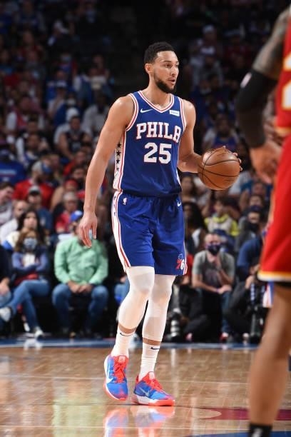 Ben Simmons of the Philadelphia 76ers handles the ball against the Atlanta Hawks during Round 2, Game 2 of the Eastern Conference Playoffs on June 8,...