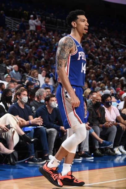 Danny Green of the Philadelphia 76ers looks on during a game against the Atlanta Hawks during Round 2, Game 2 of the Eastern Conference Playoffs on...