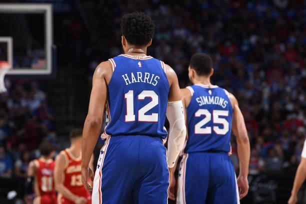 Tobias Harris of the Philadelphia 76ers looks on during a game against the Atlanta Hawks during Round 2, Game 2 of the Eastern Conference Playoffs on...