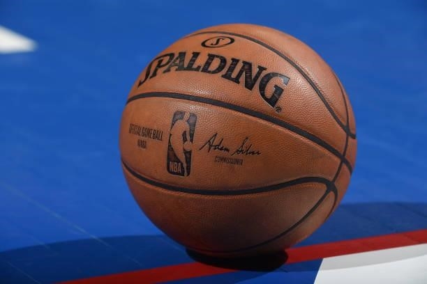 Close up view of the game ball during Round 2, Game 2 of the Eastern Conference Playoffs on June 8, 2021 at Wells Fargo Center in Philadelphia,...
