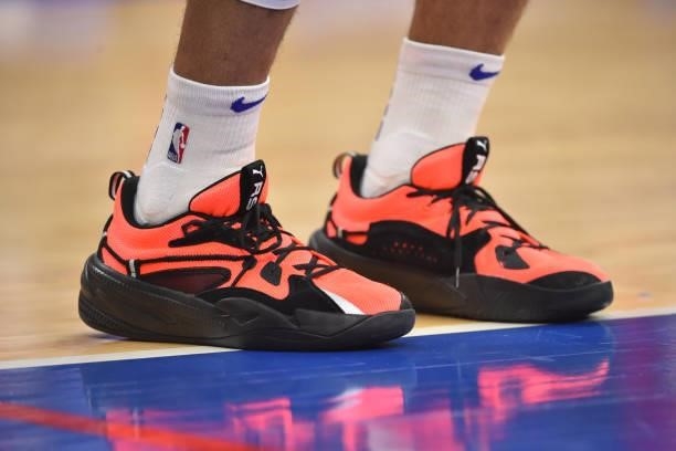 The sneakers worn by Danny Green of the Philadelphia 76ers during Round 2, Game 2 of the Eastern Conference Playoffs on June 8, 2021 at Wells Fargo...