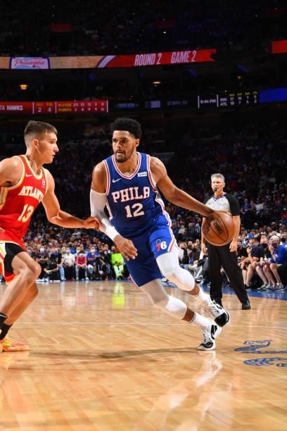 Tobias Harris of the Philadelphia 76ers handles the ball against the Atlanta Hawks during Round 2, Game 2 of the Eastern Conference Playoffs on June...
