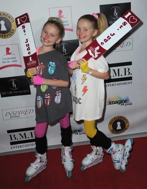 Ella Allan and Mia Allan attend Skate Into Summer To Benefit The St. Jude Children's Research Hospital held at Moonlight Rollerway on June 8, 2021 in...
