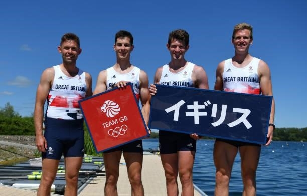Harry Leask, Angus Groom, Thomas Barras and Jack Beaumont of Great Britain pose for a photo to mark the official announcement of the rowing team...