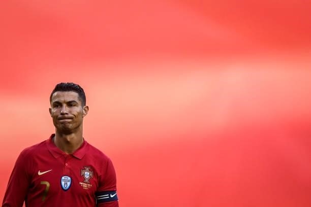 Portugal's forward Cristiano Ronaldo grimaces during the international friendly football match between Portugal and Israel at the Jose Alvalade...